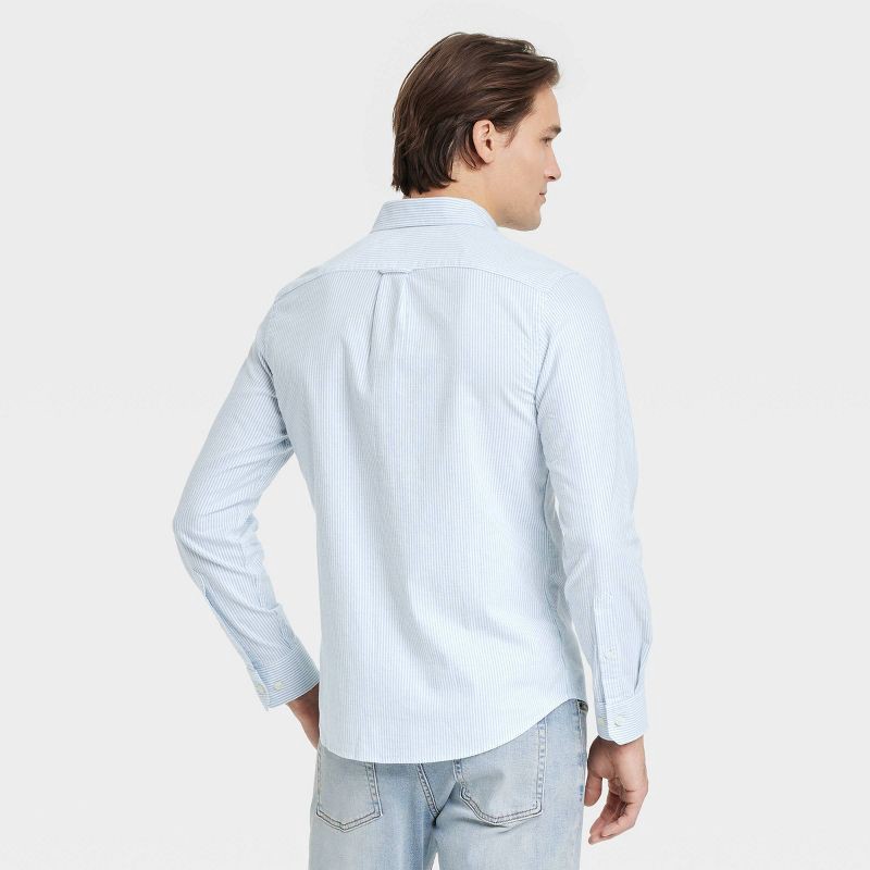 slide 2 of 3, Men's Oxford Striped Long Sleeve Button-Down Shirt -Goodfellow & Co™ Blue S: Front Pocket, 1 ct
