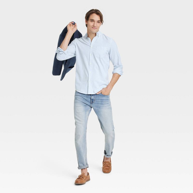 slide 3 of 3, Men's Oxford Striped Long Sleeve Button-Down Shirt -Goodfellow & Co™ Blue S: Front Pocket, 1 ct