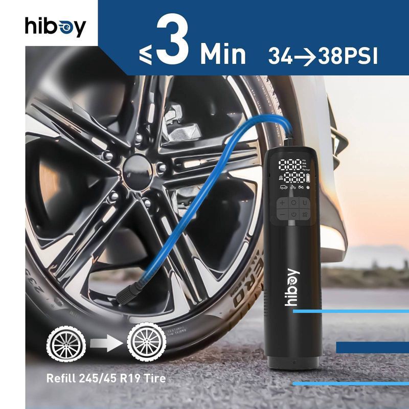 slide 4 of 8, Hiboy Portable Tire Inflator and Vacuum Battery Powered Air Pump: Universal Valve, 150 PSI, 1 ct
