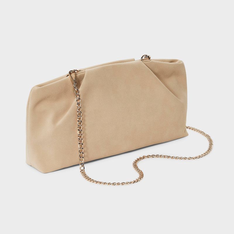 slide 3 of 5, Slouchy Clutch with Chain Crossbody - A New Day™ Tan: Shell, Removable Strap, Magnetic Closure, 1 ct