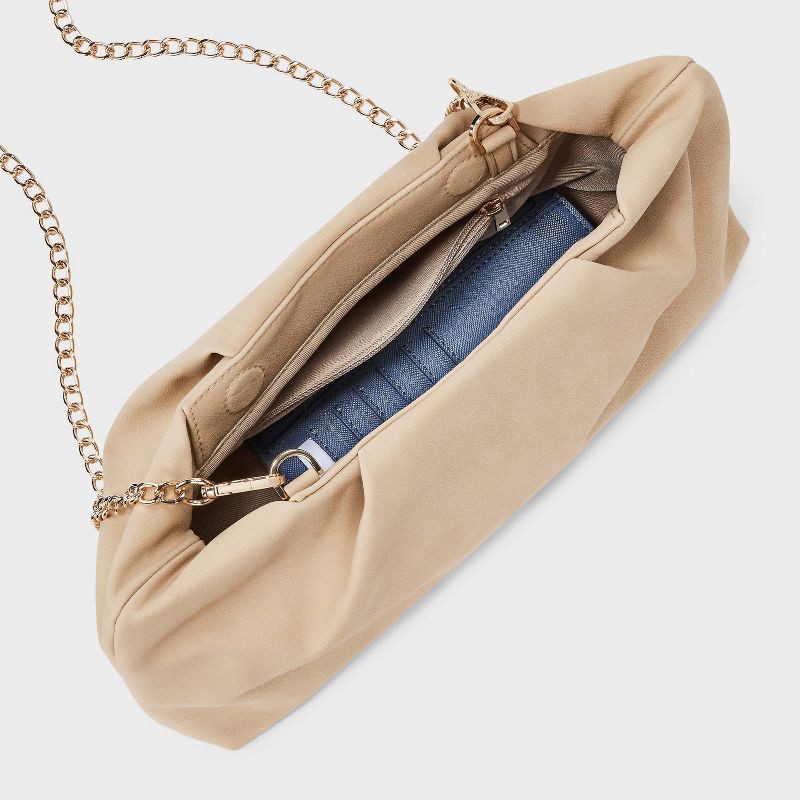 slide 4 of 5, Slouchy Clutch with Chain Crossbody - A New Day™ Tan: Shell, Removable Strap, Magnetic Closure, 1 ct