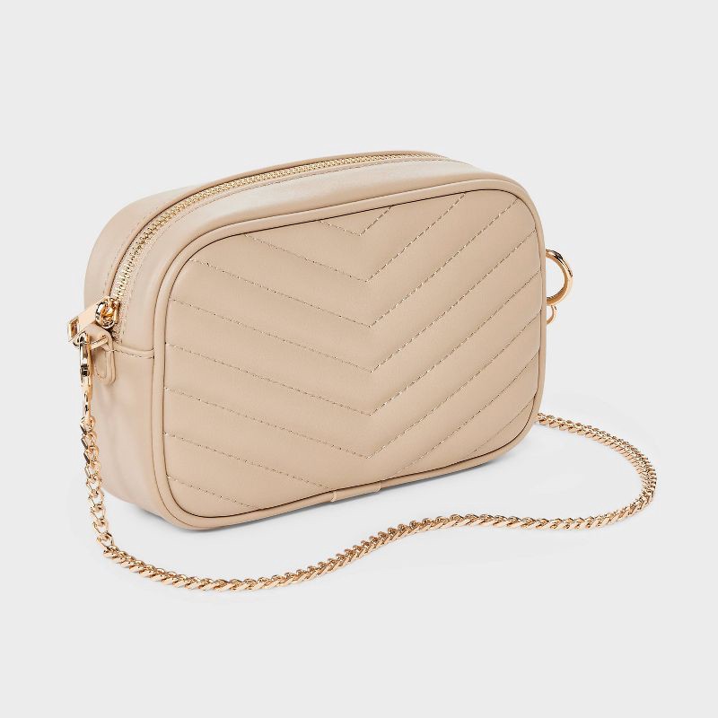 slide 3 of 5, Quilted Camera Crossbody Bag - A New Day™ Tan: Faux Leather, Chain Strap, Softside Design, 1 ct