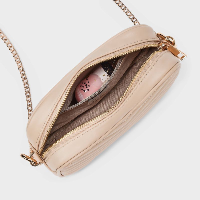 slide 4 of 5, Quilted Camera Crossbody Bag - A New Day™ Tan: Faux Leather, Chain Strap, Softside Design, 1 ct