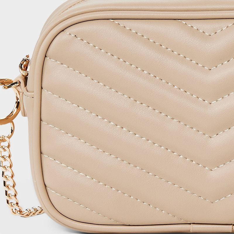 slide 5 of 5, Quilted Camera Crossbody Bag - A New Day™ Tan: Faux Leather, Chain Strap, Softside Design, 1 ct