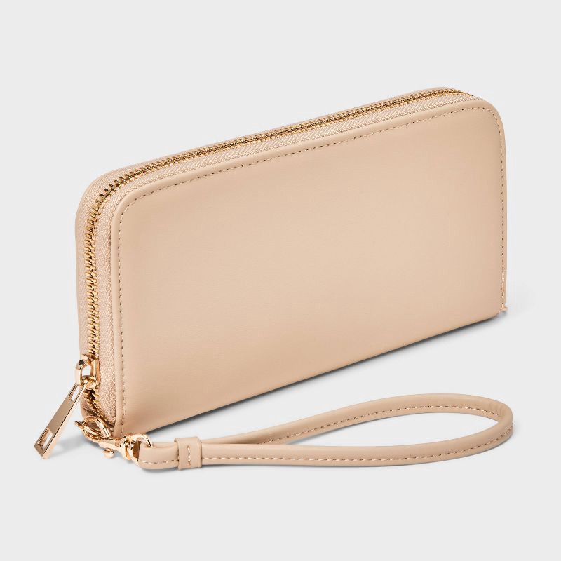 slide 2 of 4, Large Around Zip Wallet - A New Day™ Tan: Shell, Solid Pattern, 6.25" Strap Length, 1 ct