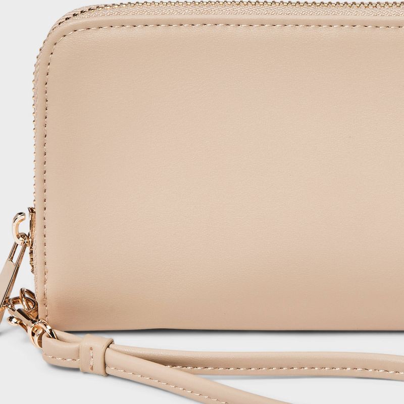 slide 4 of 4, Large Around Zip Wallet - A New Day™ Tan: Shell, Solid Pattern, 6.25" Strap Length, 1 ct