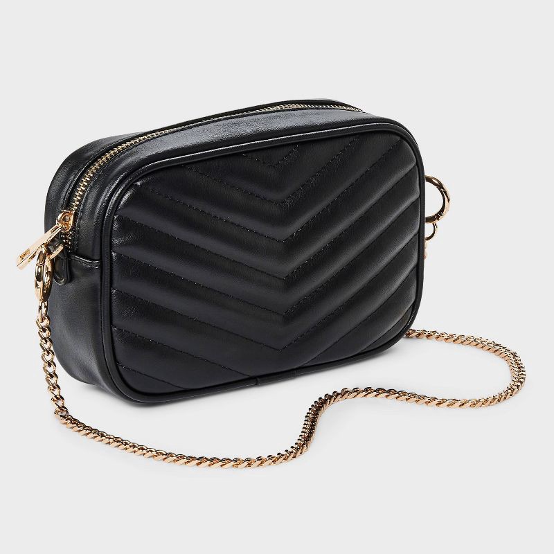 slide 3 of 5, Quilted Camera Crossbody Bag - A New Day™ Black: Faux Leather, Chain Strap, Softside, Zip Closure, 22.83" Strap Length, 1 ct