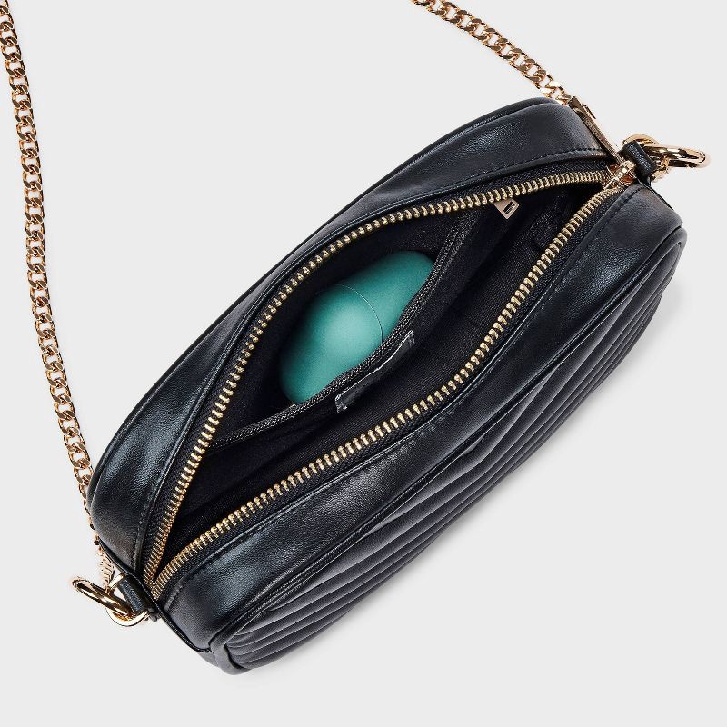 slide 4 of 5, Quilted Camera Crossbody Bag - A New Day™ Black: Faux Leather, Chain Strap, Softside, Zip Closure, 22.83" Strap Length, 1 ct