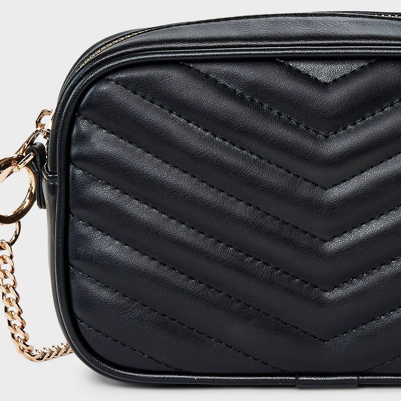 slide 5 of 5, Quilted Camera Crossbody Bag - A New Day™ Black: Faux Leather, Chain Strap, Softside, Zip Closure, 22.83" Strap Length, 1 ct