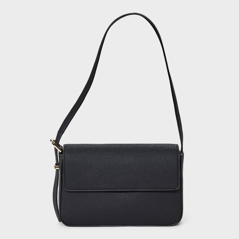 slide 1 of 6, Flap Shoulder Bag - A New Day™ Black: Shell, Adjustable Strap, Lightweight Design, 1 ct