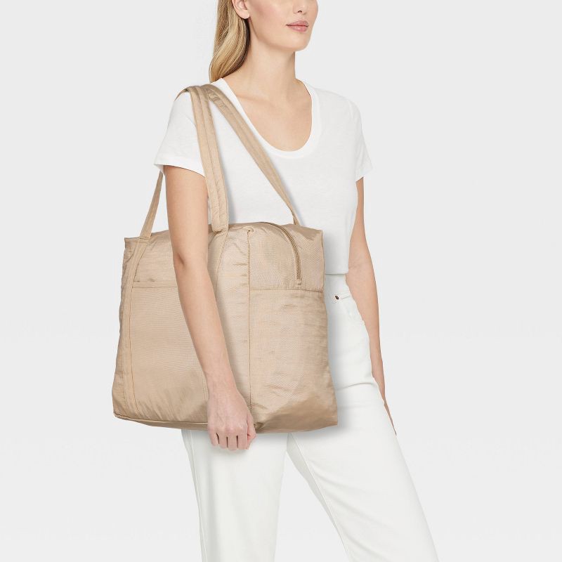 slide 2 of 7, Essential Packable Weekender Duffel Bag - Universal Thread™ Taupe: Lightweight, 32L Capacity, Recycled Nylon, 32 liter