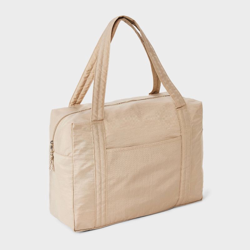 slide 3 of 7, Essential Packable Weekender Duffel Bag - Universal Thread™ Taupe: Lightweight, 32L Capacity, Recycled Nylon, 32 liter