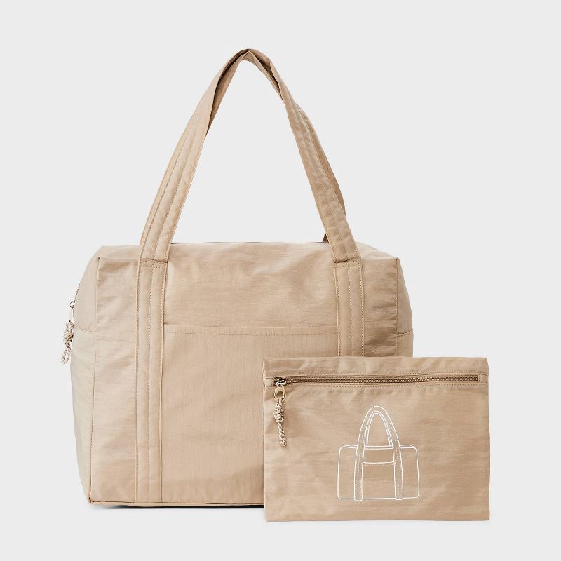 slide 7 of 7, Essential Packable Weekender Duffel Bag - Universal Thread™ Taupe: Lightweight, 32L Capacity, Recycled Nylon, 32 liter