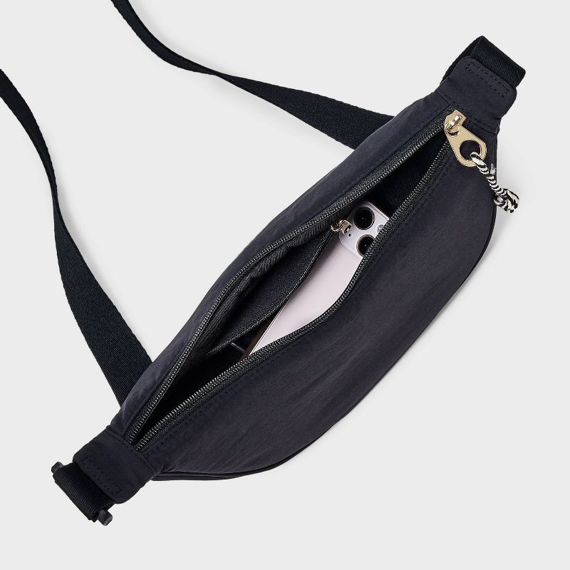 slide 4 of 5, Essential Crescent Sling Crossbody Bag - Universal Thread™ Black: Adjustable Strap, Recycled Nylon, Lightweight Design, 1 ct