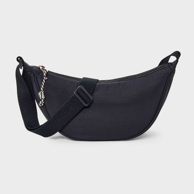 slide 1 of 5, Essential Crescent Sling Crossbody Bag - Universal Thread™ Black: Adjustable Strap, Recycled Nylon, Lightweight Design, 1 ct