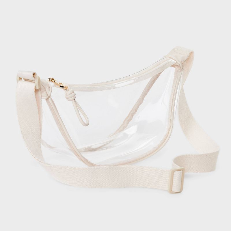 slide 3 of 5, Essential Crescent Sling Crossbody Bag - Universal Thread™ Clear/Cream: Adjustable Strap, Lightweight TPU, 1 ct