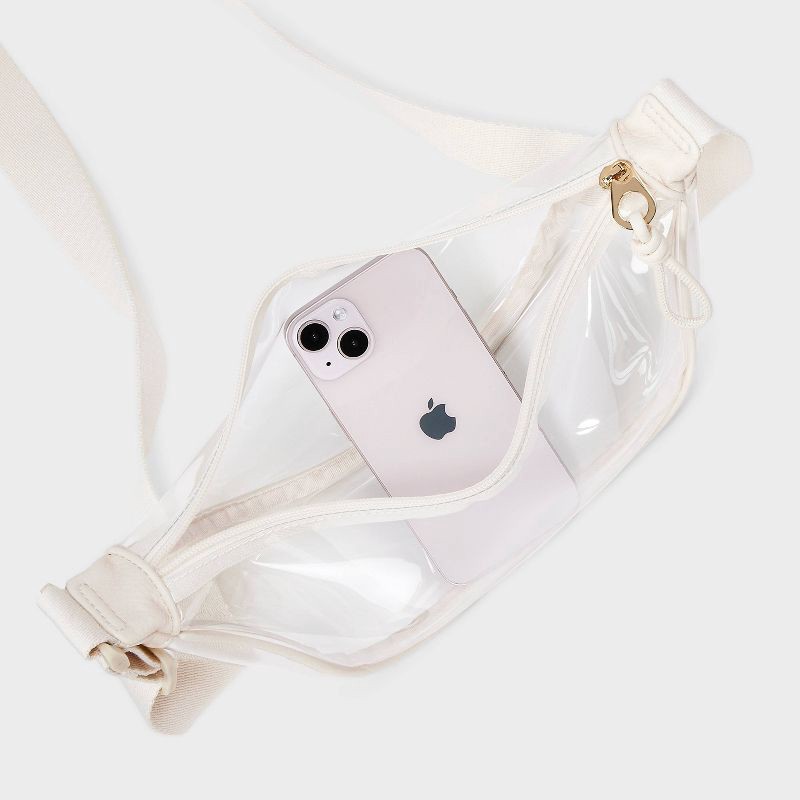 slide 4 of 5, Essential Crescent Sling Crossbody Bag - Universal Thread™ Clear/Cream: Adjustable Strap, Lightweight TPU, 1 ct