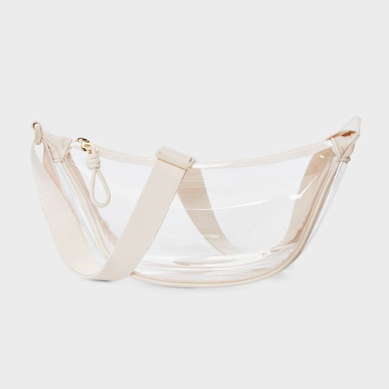slide 1 of 5, Essential Crescent Sling Crossbody Bag - Universal Thread™ Clear/Cream: Adjustable Strap, Lightweight TPU, 1 ct
