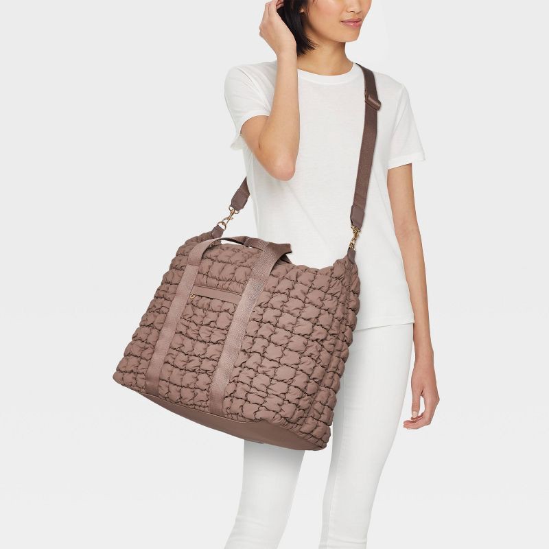 slide 2 of 6, Foundational Weekender Bag - Universal Thread™ Pucker Brown: 90% Recycled Nylon, Double Handle, Removable Strap, 48 Linear Inches, 1 ct