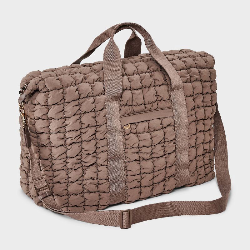 slide 3 of 6, Foundational Weekender Bag - Universal Thread™ Pucker Brown: 90% Recycled Nylon, Double Handle, Removable Strap, 48 Linear Inches, 1 ct