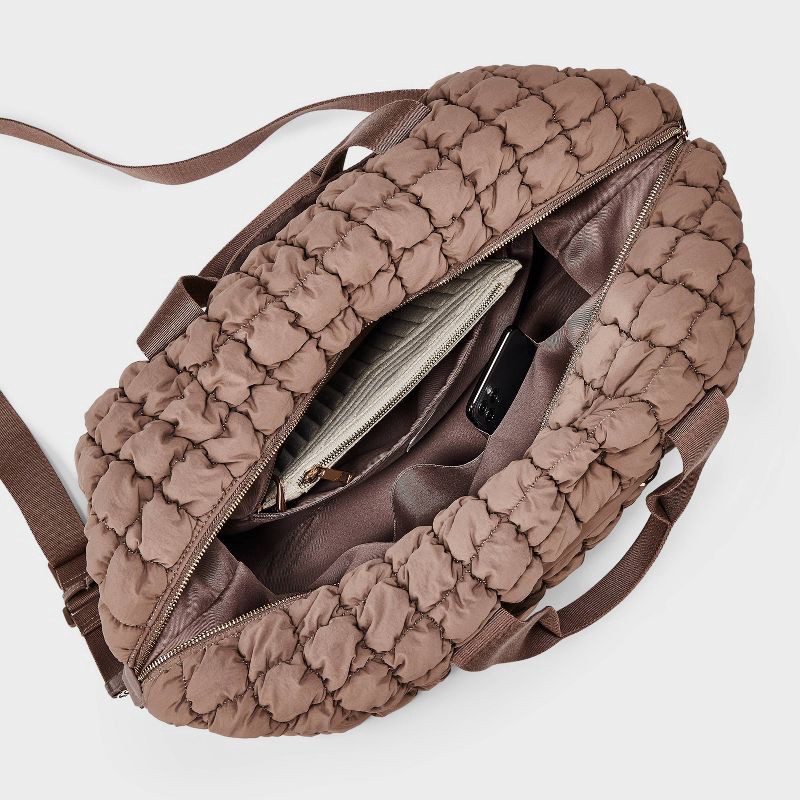 slide 4 of 6, Foundational Weekender Bag - Universal Thread™ Pucker Brown: 90% Recycled Nylon, Double Handle, Removable Strap, 48 Linear Inches, 1 ct