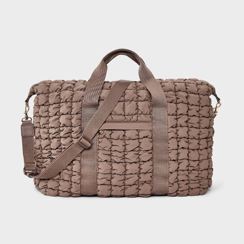 slide 1 of 6, Foundational Weekender Bag - Universal Thread™ Pucker Brown: 90% Recycled Nylon, Double Handle, Removable Strap, 48 Linear Inches, 1 ct