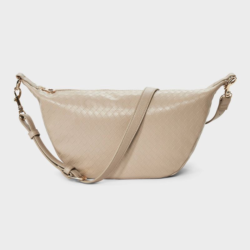 slide 1 of 5, Essential Sling Crossbody Bag - Universal Thread™ Tan: Zip Closure, Removable Strap, 45.5" Strap Length, 1 ct