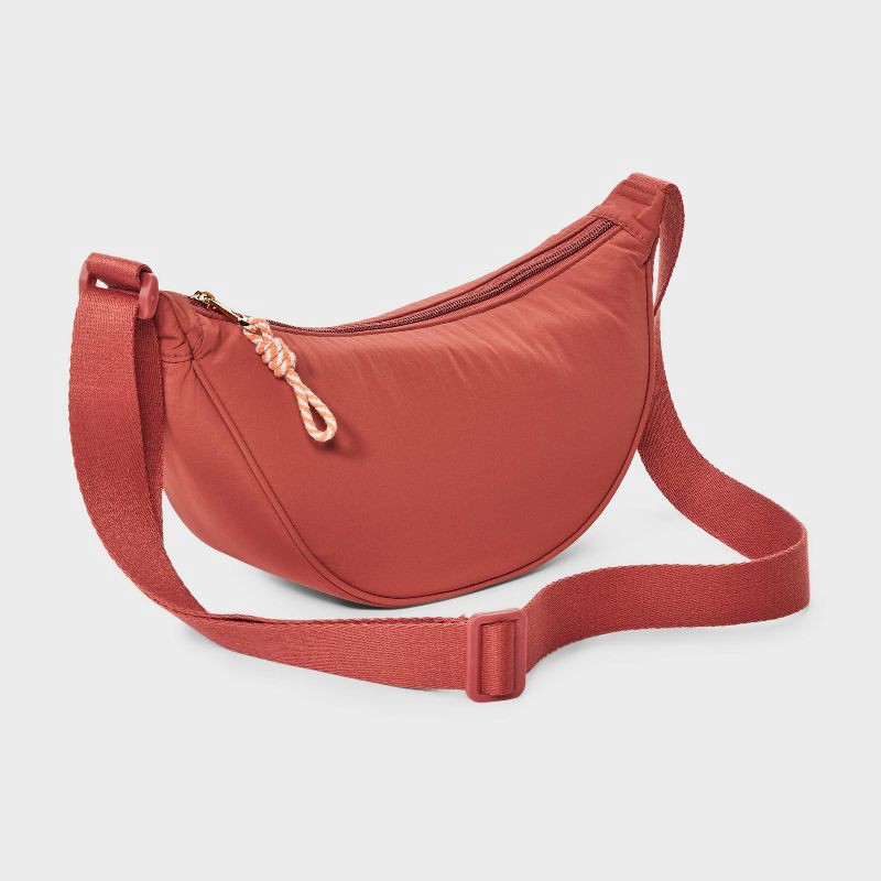 slide 3 of 5, Essential Crescent Sling Crossbody Bag - Universal Thread™ Dark Orange: Adjustable Strap, Recycled Nylon, Lightweight, 1 ct