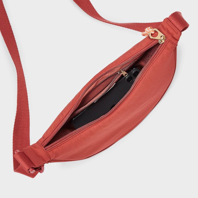 slide 4 of 5, Essential Crescent Sling Crossbody Bag - Universal Thread™ Dark Orange: Adjustable Strap, Recycled Nylon, Lightweight, 1 ct