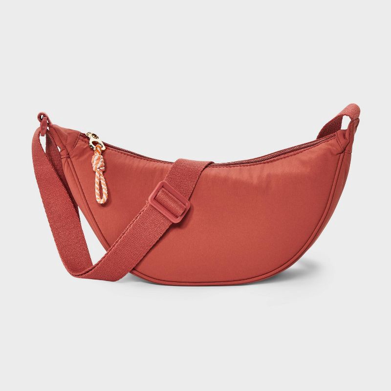 slide 1 of 5, Essential Crescent Sling Crossbody Bag - Universal Thread™ Dark Orange: Adjustable Strap, Recycled Nylon, Lightweight, 1 ct