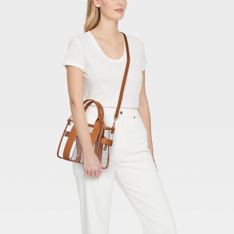 slide 2 of 5, Mini Boxy Tote Handbag - Universal Thread™ Brown Clear: Double Handle, Vinyl, Adjustable Strap, 1 ct