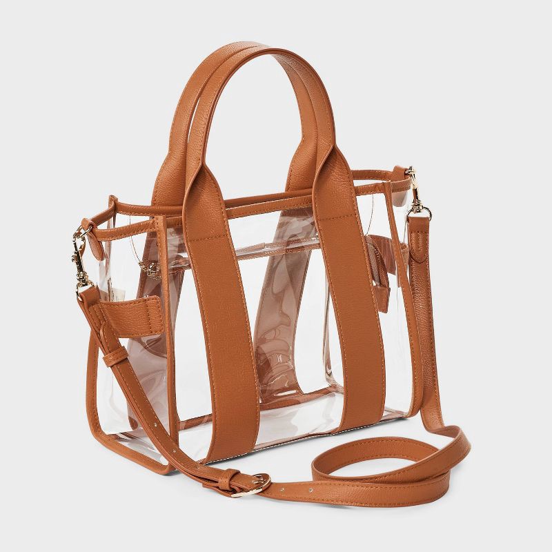 slide 3 of 5, Mini Boxy Tote Handbag - Universal Thread™ Brown Clear: Double Handle, Vinyl, Adjustable Strap, 1 ct