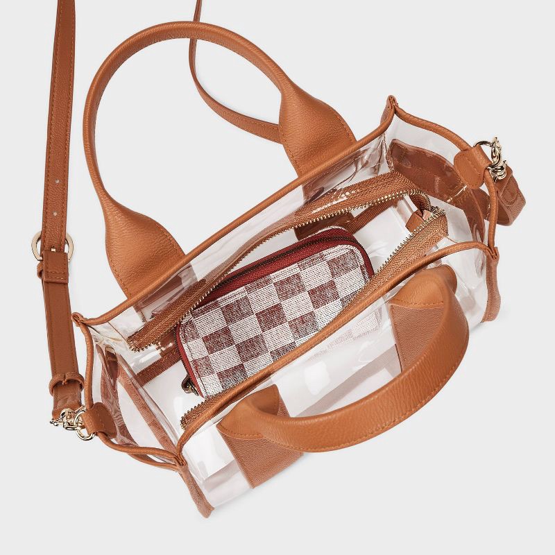 slide 4 of 5, Mini Boxy Tote Handbag - Universal Thread™ Brown Clear: Double Handle, Vinyl, Adjustable Strap, 1 ct