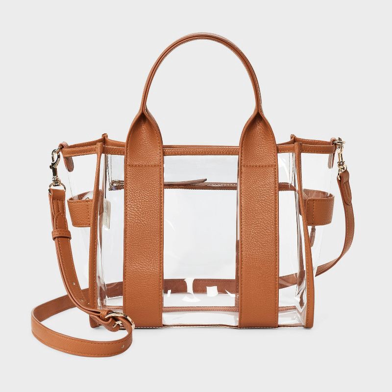 slide 1 of 5, Mini Boxy Tote Handbag - Universal Thread™ Brown Clear: Double Handle, Vinyl, Adjustable Strap, 1 ct