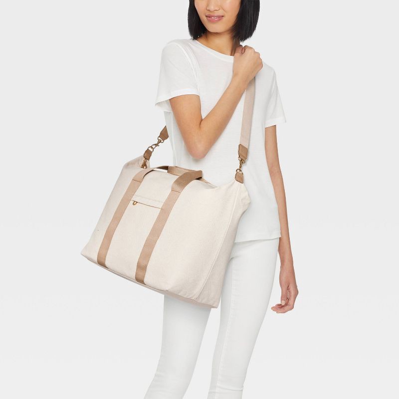 slide 2 of 6, Foundational Weekender Bag - Universal Thread™ Taupe: Cotton Shell, Zip Closure, Detachable Strap, 1 ct