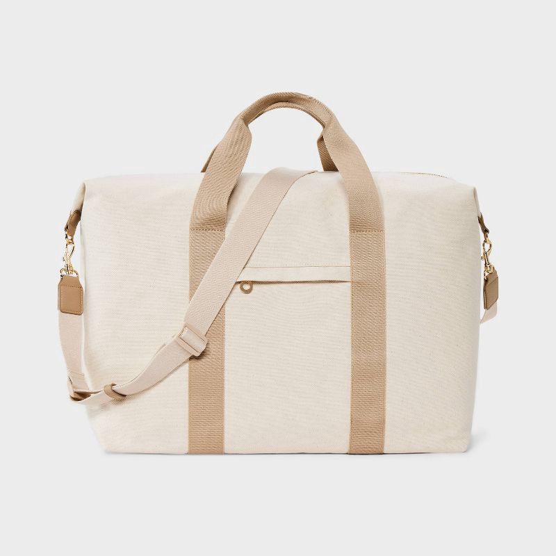 slide 1 of 6, Foundational Weekender Bag - Universal Thread™ Taupe: Cotton Shell, Zip Closure, Detachable Strap, 1 ct
