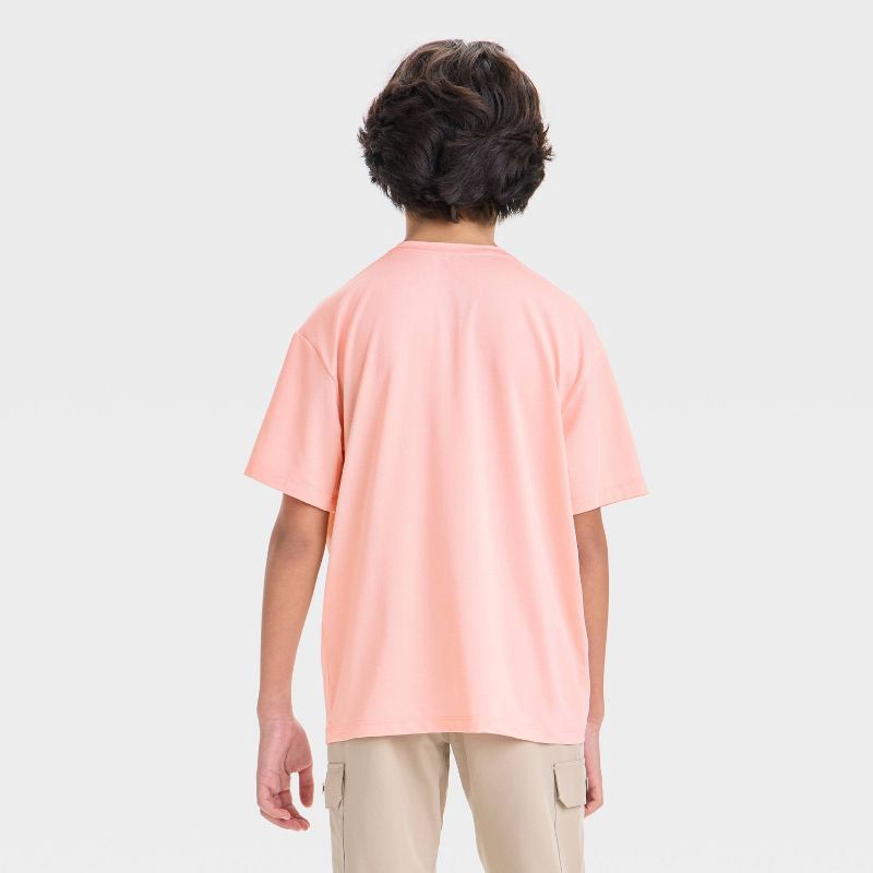 slide 2 of 3, Boys' Ventilated Pocket T-Shirt - All In Motion™ Heather Coral Pink S: Recycled Polyester, Spandex, Moisture Wicking, Quick Drying, 1 ct