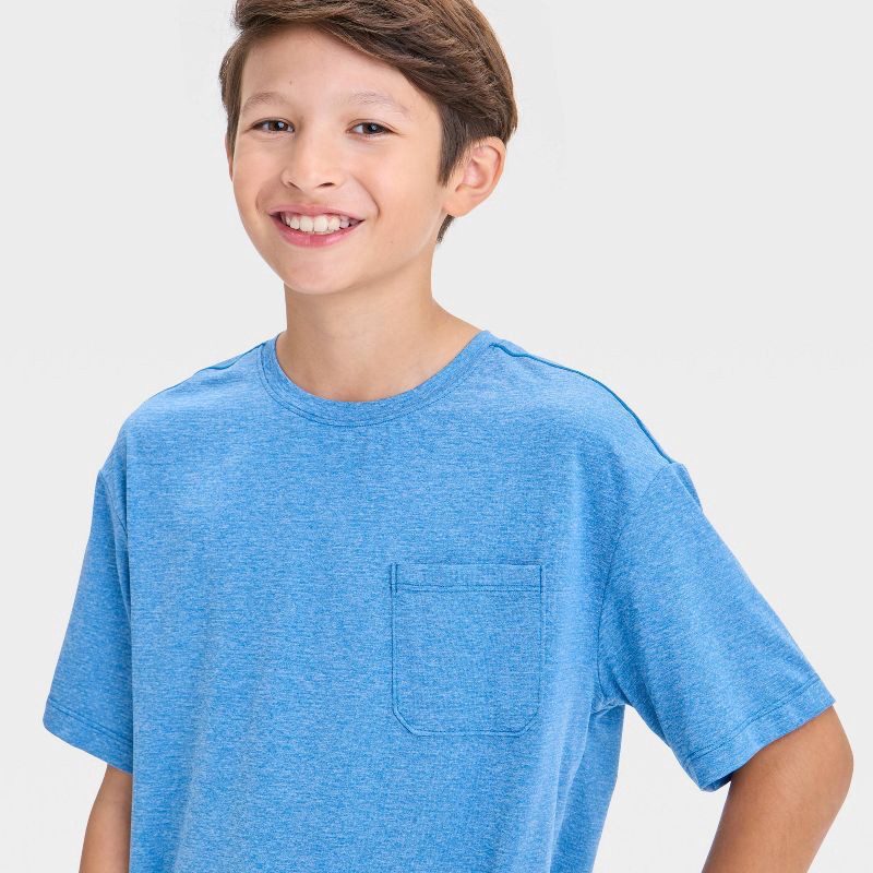 slide 3 of 3, Boys' Ventilated Pocket T-Shirt - All In Motion™ Blue XL: Recycled Polyester, Spandex, Moisture Wicking, Quick Drying, 1 ct