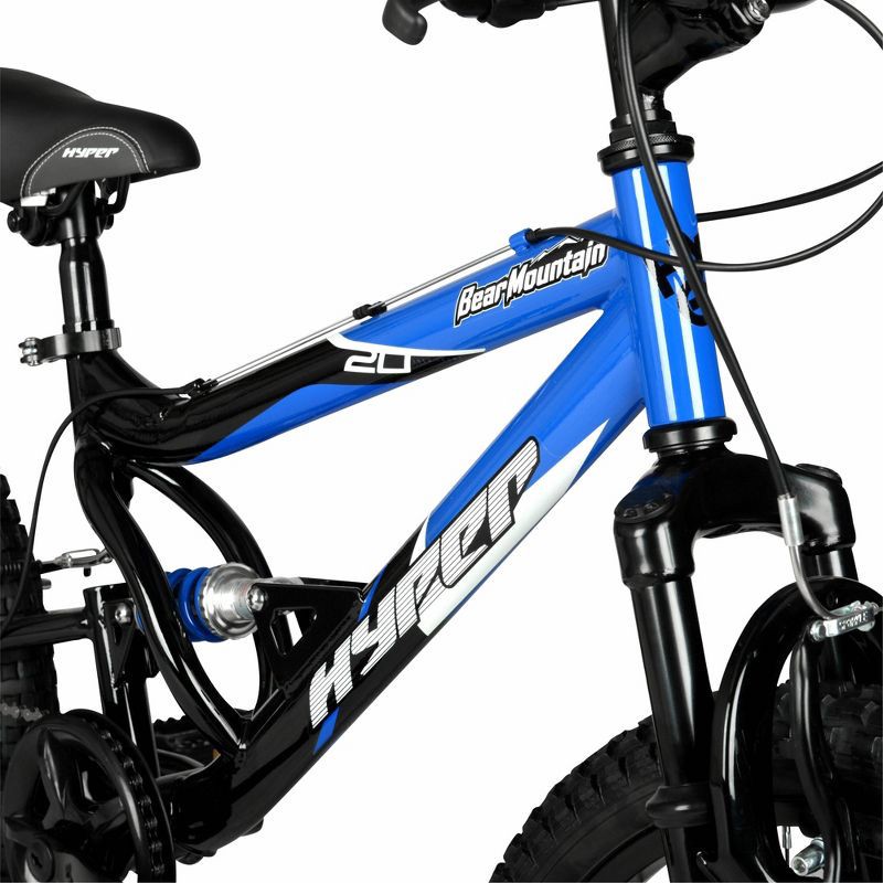 slide 15 of 16, Hyper 20" Full Suspension Bear Mountain Bike - Black/Blue: 7-Speed, Steel Frame, 1 ct