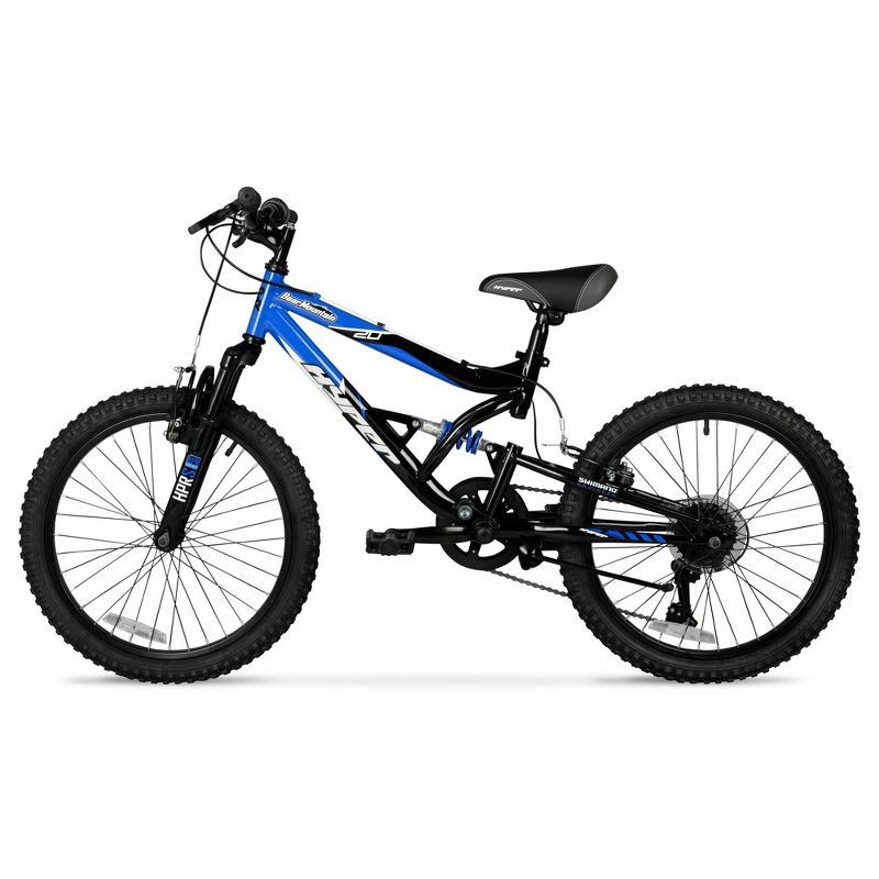 slide 5 of 16, Hyper 20" Full Suspension Bear Mountain Bike - Black/Blue: 7-Speed, Steel Frame, 1 ct