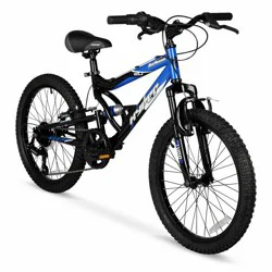 Hyper 20" Full Suspension Bear Mountain Bike - Black/Blue: 7-Speed, Steel Frame