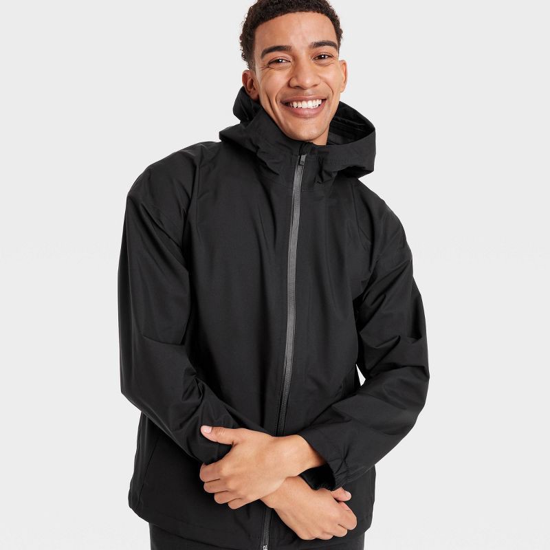 slide 3 of 3, Men's Waterproof Rain Coat - All In Motion™ Black XL: Recycled Polyester, Lightweight, Adjustable Hood, 1 ct