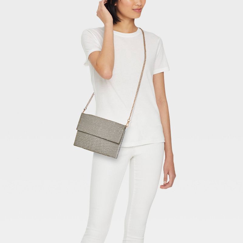 slide 2 of 6, Flap Clutch Bag - A New Day™ Sparkle: Magnetic Closure, Detachable Strap, Woven Polyester, 1 ct