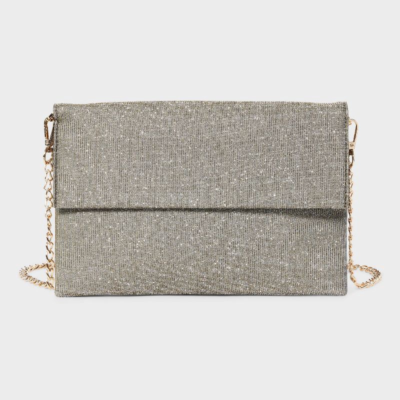 slide 1 of 6, Flap Clutch Bag - A New Day™ Sparkle: Magnetic Closure, Detachable Strap, Woven Polyester, 1 ct