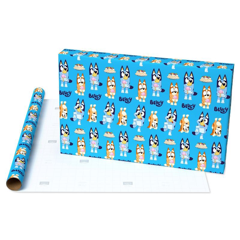 slide 2 of 3, American Greetings Bluey 96" x 30" Birthday or Any Occasion Wrapping Paper For Kids' Bluey Characters 20 Sq Ft, 20 sq ft