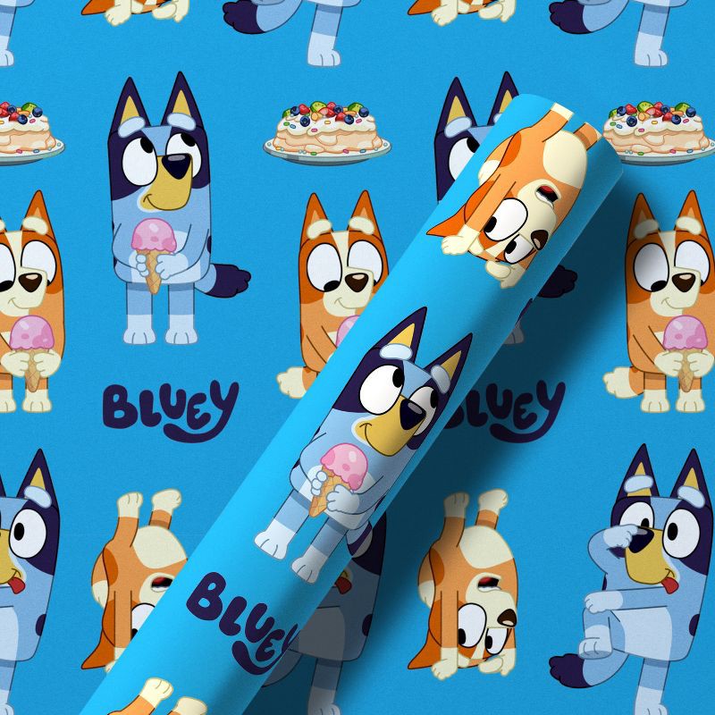 slide 1 of 3, American Greetings Bluey 96" x 30" Birthday or Any Occasion Wrapping Paper For Kids' Bluey Characters 20 Sq Ft, 20 sq ft