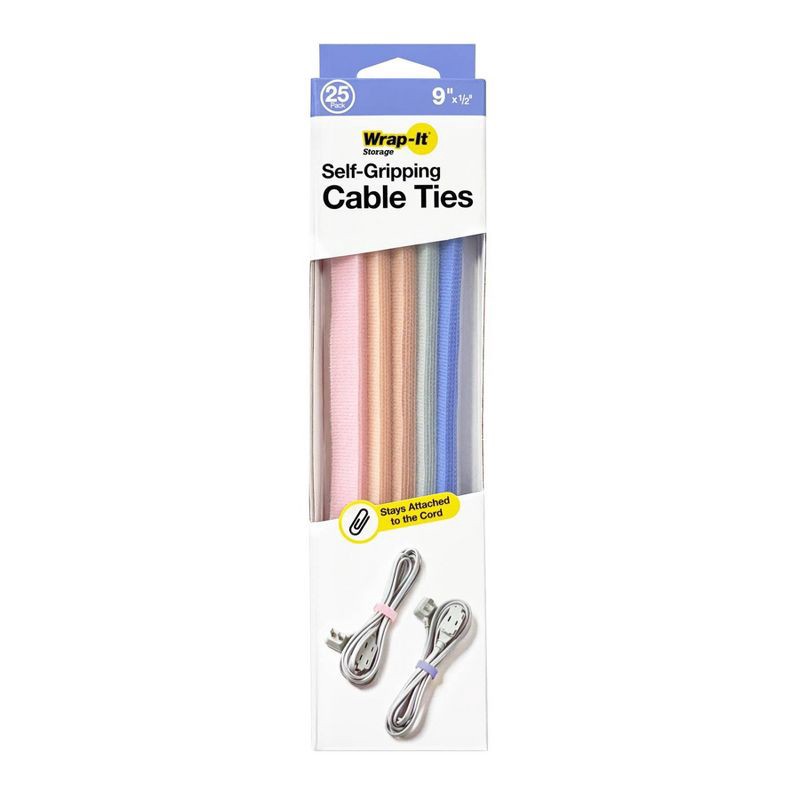 slide 1 of 6, Wrap-It 25pk Self-Gripping Cable Ties 9"x0.5" Muted, 25 ct