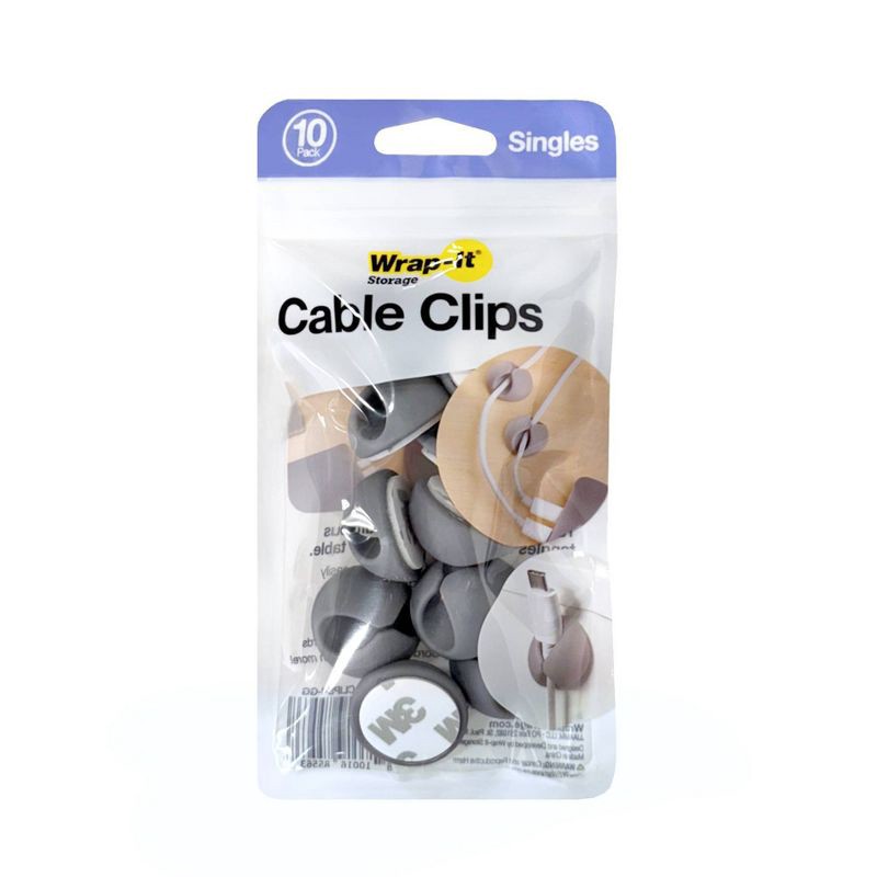 slide 1 of 4, Wrap-It 10pk Cable Clips Single Charcoal Gray, 10 ct