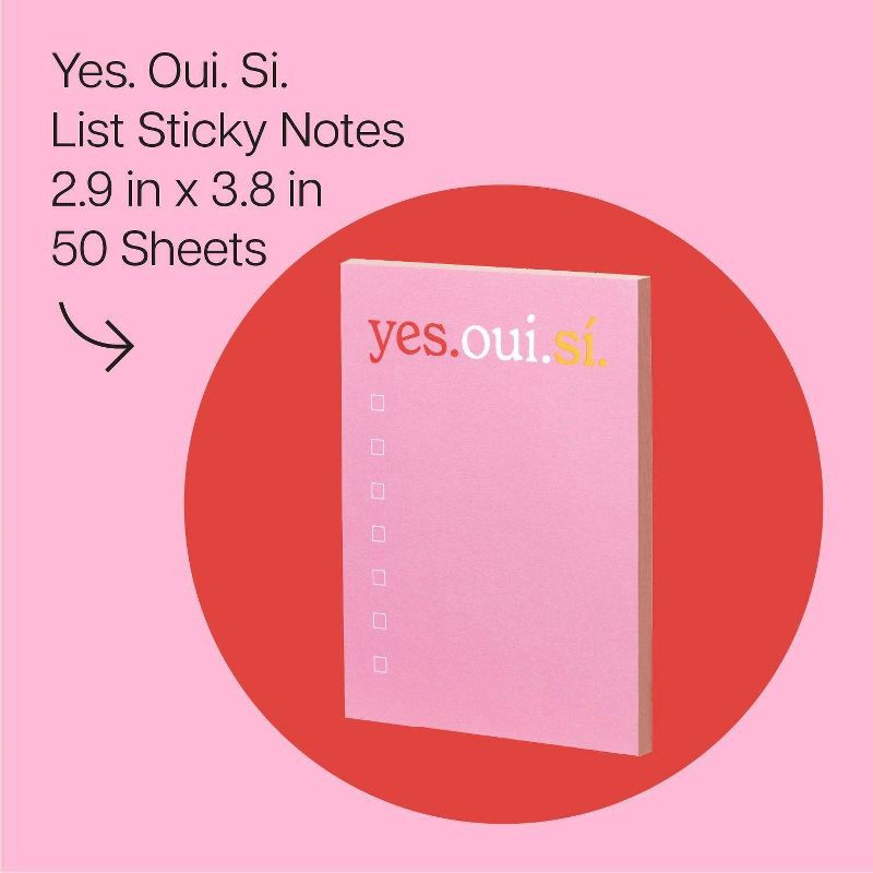 slide 2 of 6, Post-it Yes, Oui, Si Sticky Notes 50 Sheets, 1 ct