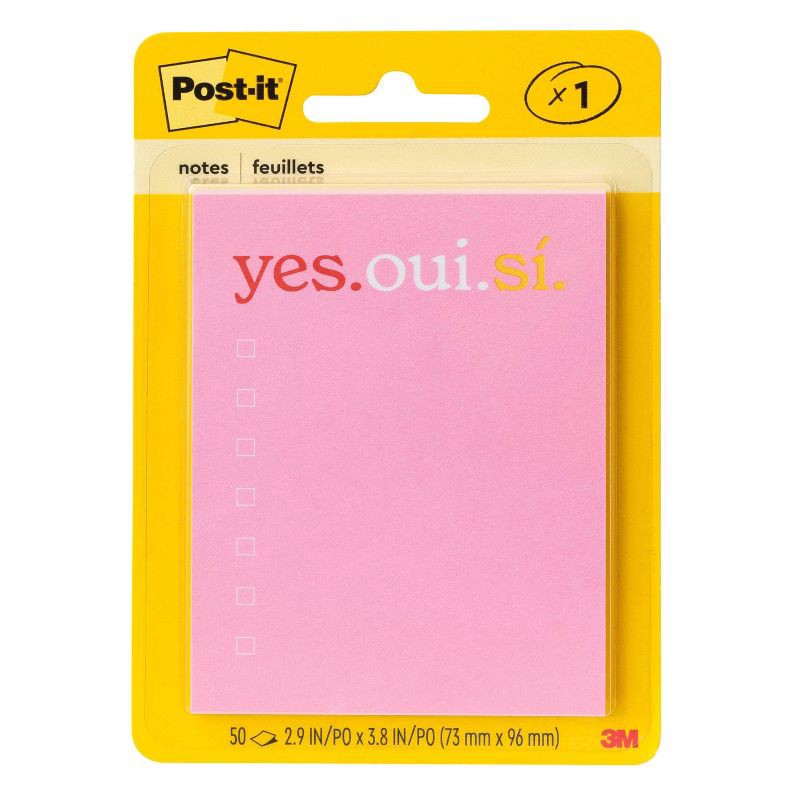 slide 1 of 6, Post-it Yes, Oui, Si Sticky Notes 50 Sheets, 1 ct